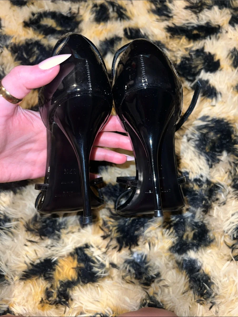Saint Laurent Black Patent Leather Cassandra Sandal Heels 37.5 - Picture 7 of 16